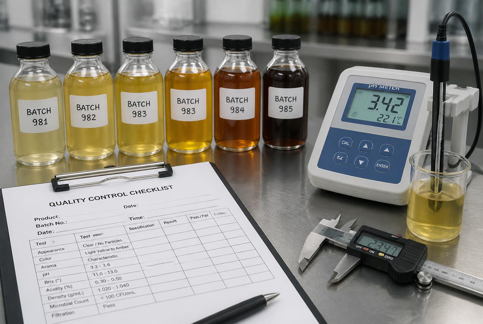 Retained batch samples and instruments on a quality control bench